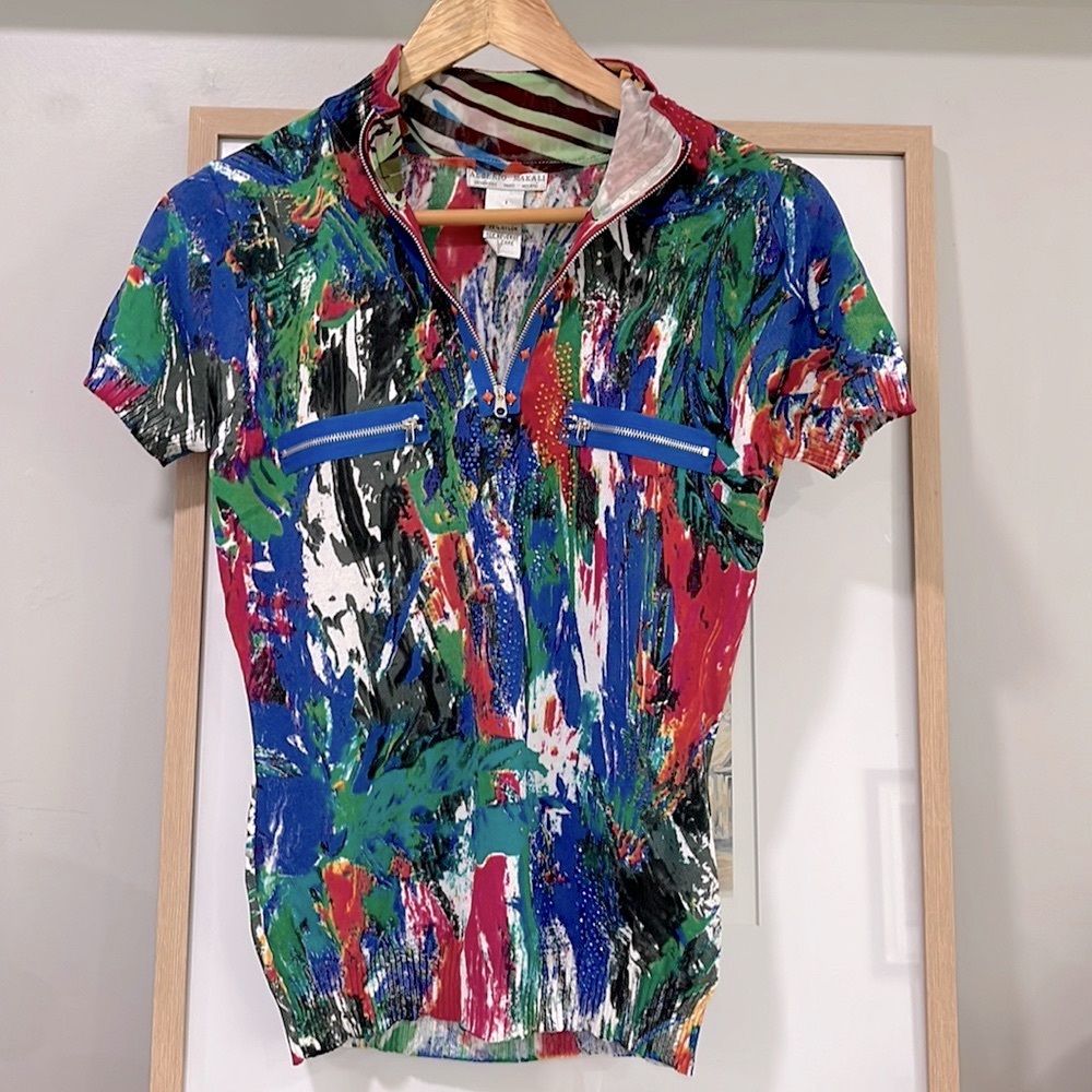 Alberto Makali Multi Color Short Sleeve Knit Top, Size M, New without Tag